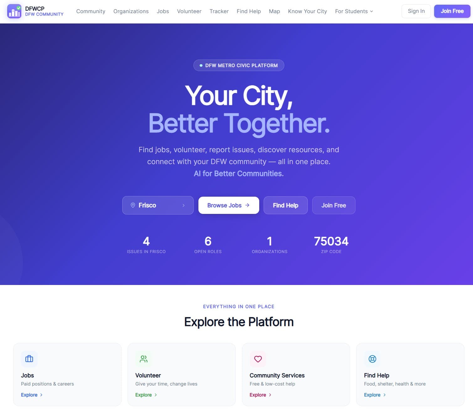 DFW Community Hub homepage