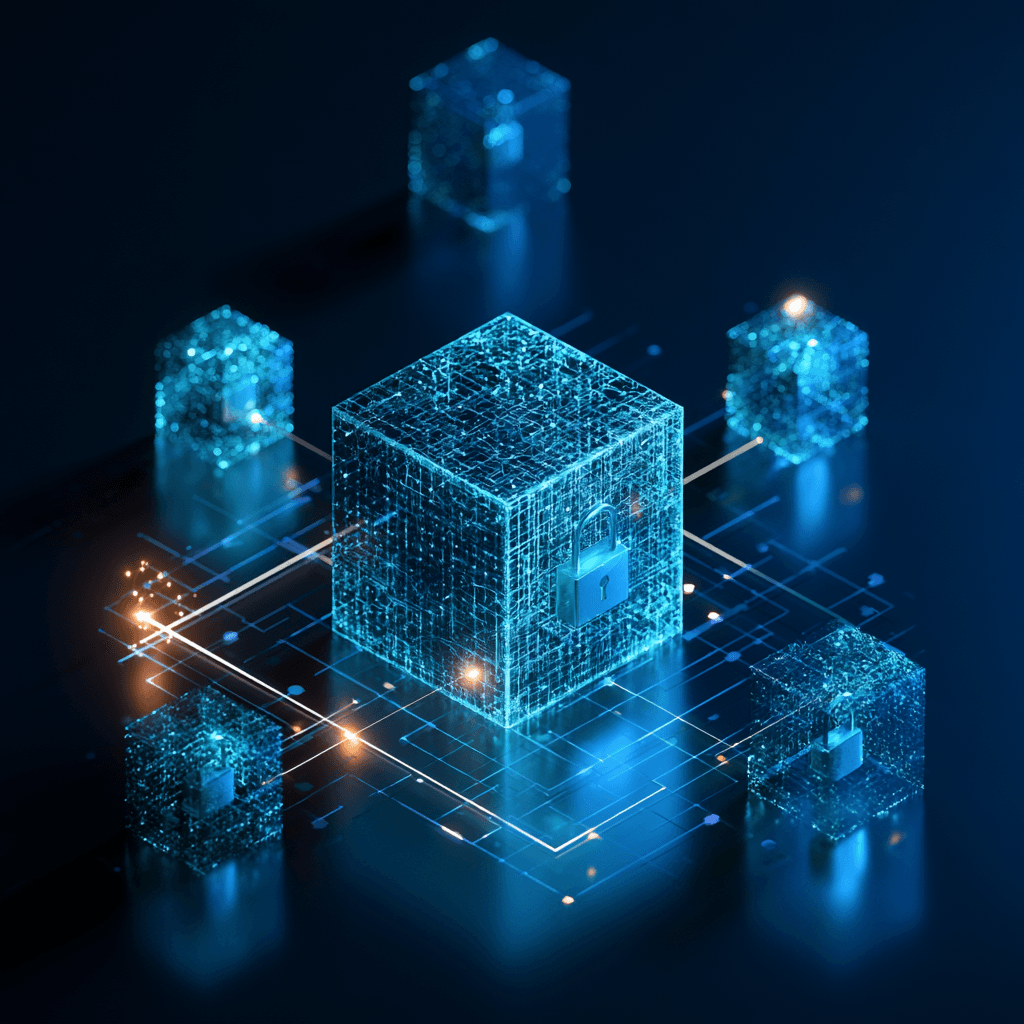 Abstract illustration of distributed encrypted network nodes