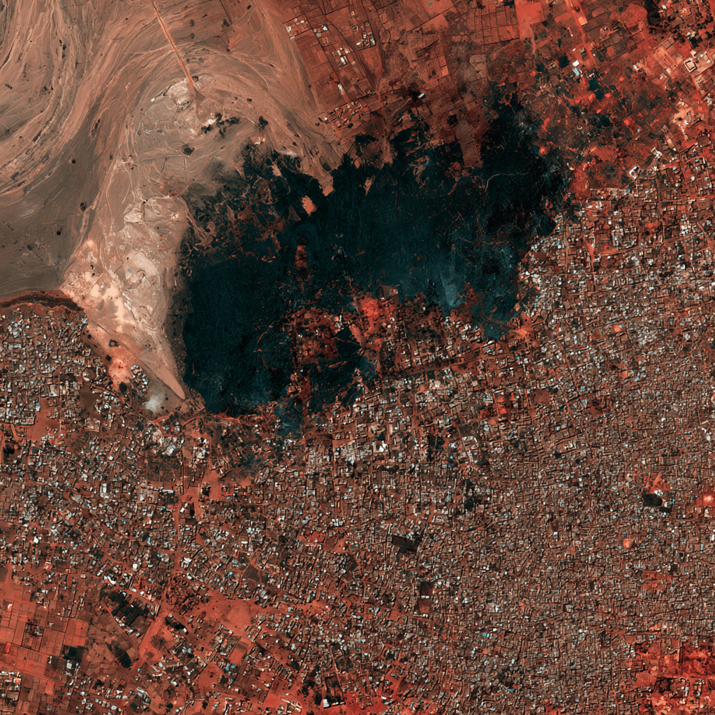Satellite imagery of a densely built settlement